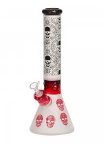 Glass Bong 'Skull Pattern' with Ice Pocket 350mm RED by Amsterdam